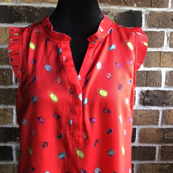 TALBOTS PLEATED RUFFLE SHELL - BRIGHT BEETLE Top - Picture 3 of 14